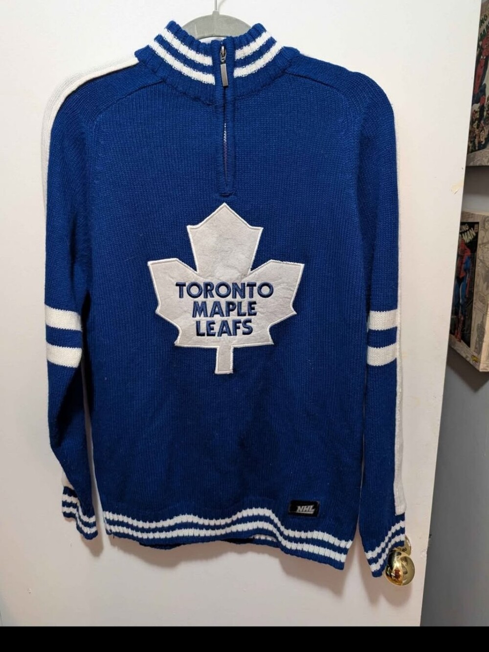 NHL Toronto Maple Leafs Blue & White Quarter Zip-Up Knit Sweater